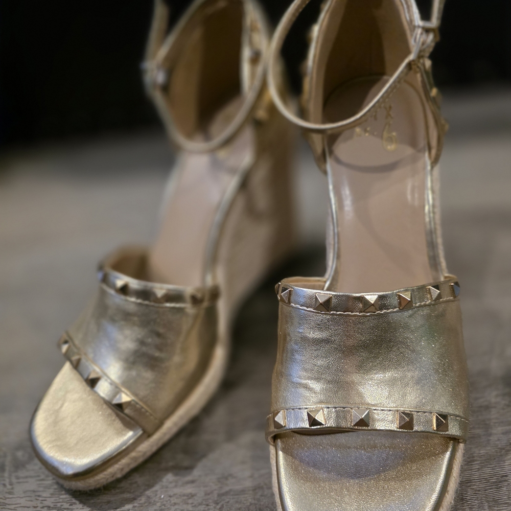 Gold Studded Women's Wedge Sandals